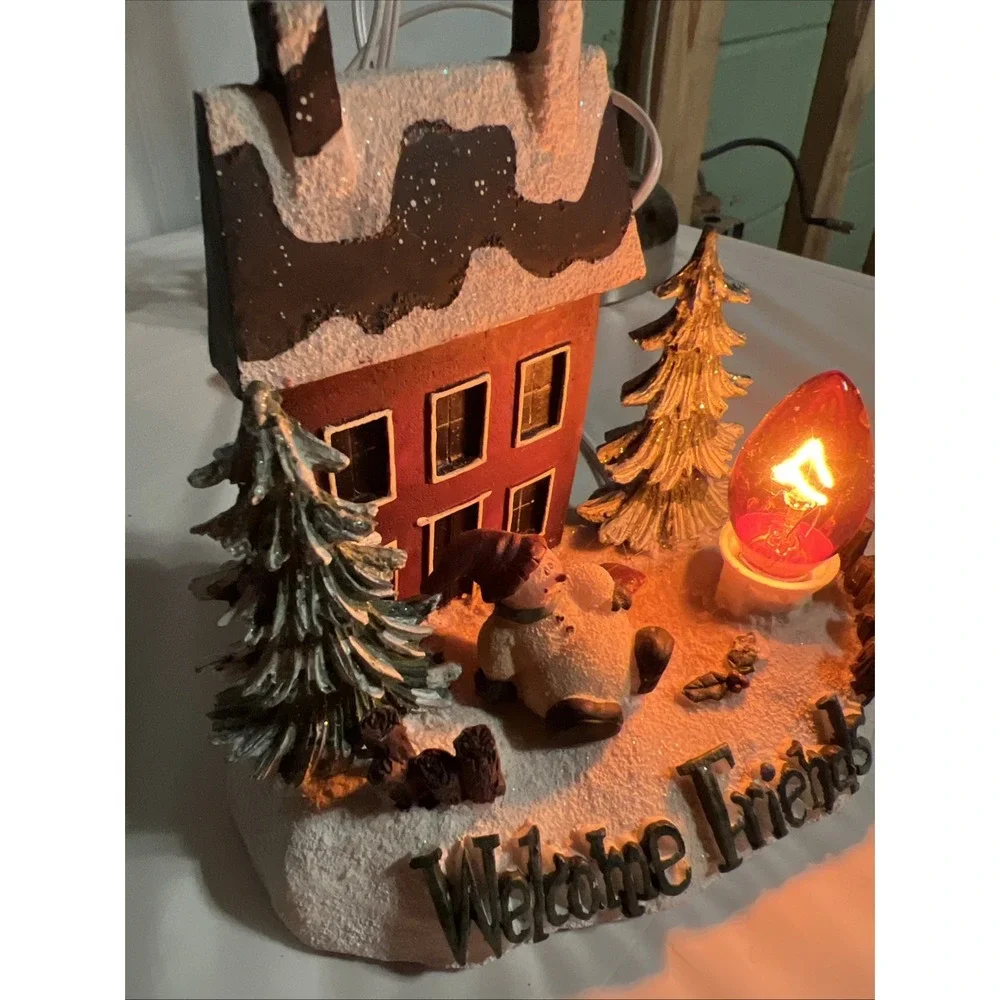 Vintage Christmas Village Luminary Welcome Friends Crazy Mountain 1990s
